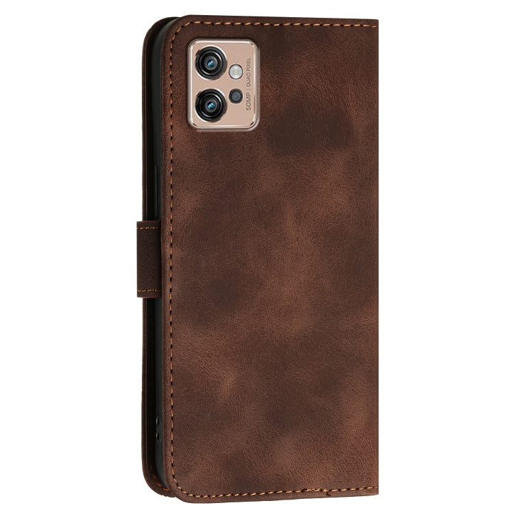 For Motorola Moto G32 Grid Butterfly Embossed Pattern Leather Phone Case with Lanyard