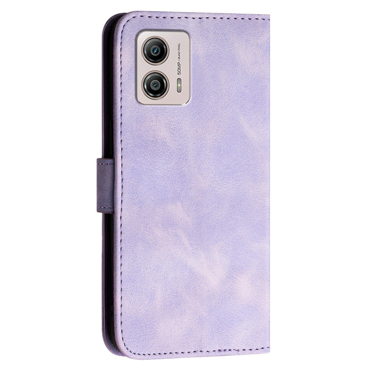 For Motorola Moto G53j / G53y Grid Butterfly Embossed Pattern Leather Phone Case with Lanyard