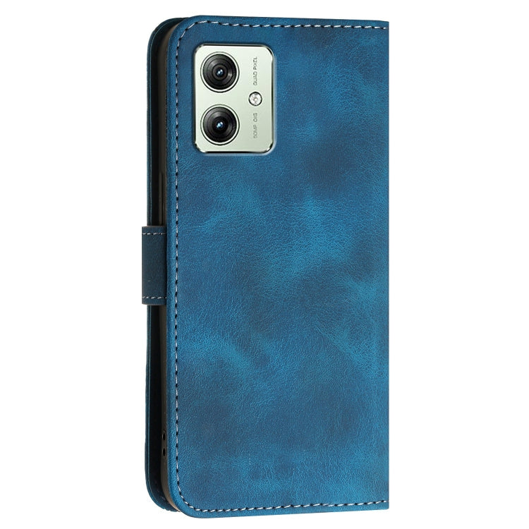 For Motorola Moto G54 Power Grid Butterfly Embossed Pattern Leather Phone Case with Lanyard