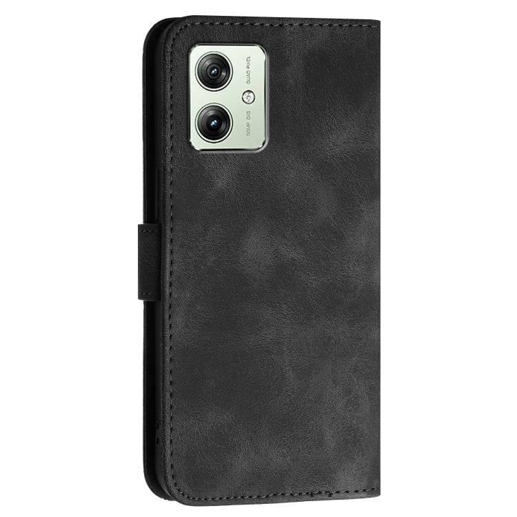 For Motorola Moto G54 Power Grid Butterfly Embossed Pattern Leather Phone Case with Lanyard