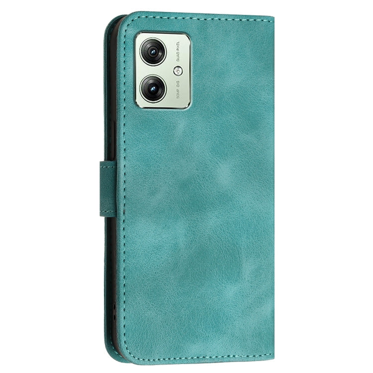 For Motorola Moto G54 Power Grid Butterfly Embossed Pattern Leather Phone Case with Lanyard