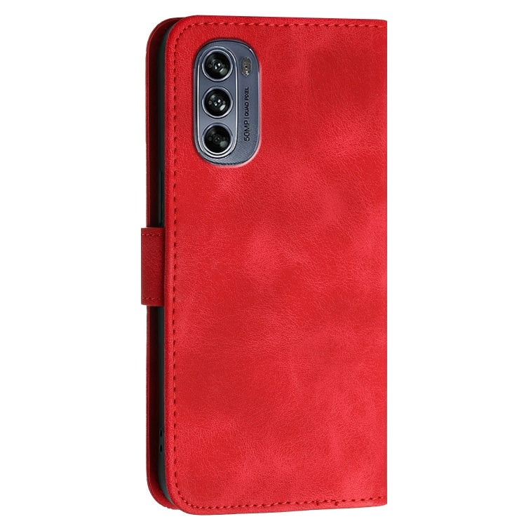For Motorola Moto G62 5G Grid Butterfly Embossed Pattern Leather Phone Case with Lanyard