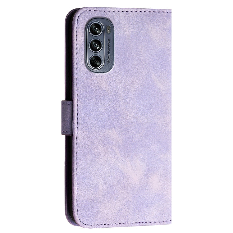 For Motorola Moto G62 5G Grid Butterfly Embossed Pattern Leather Phone Case with Lanyard