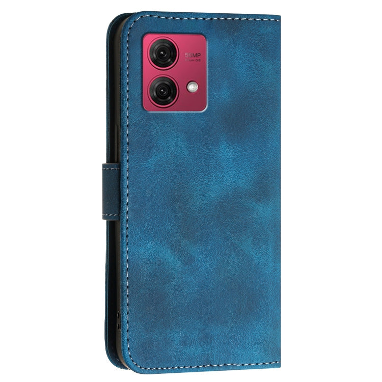 For Motorola Moto G84 5G Grid Butterfly Embossed Pattern Leather Phone Case with Lanyard