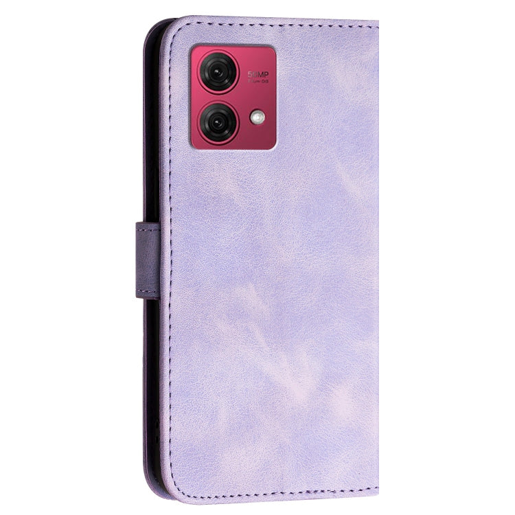 For Motorola Moto G84 5G Grid Butterfly Embossed Pattern Leather Phone Case with Lanyard