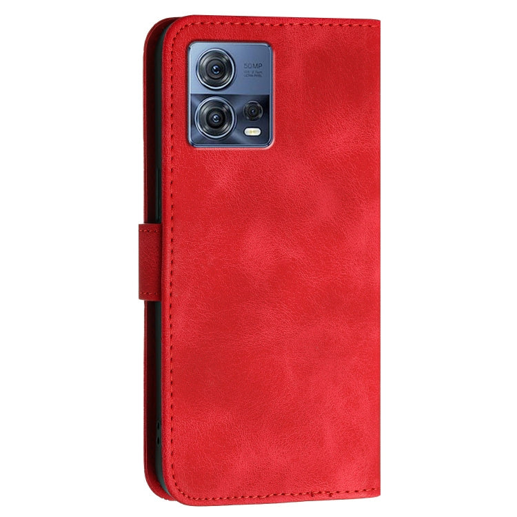 For Motorola Edge 30 Fusion 5G Grid Butterfly Embossed Pattern Leather Phone Case with Lanyard