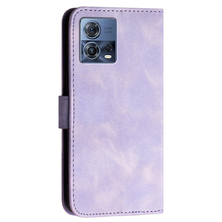 For Motorola Edge 30 Fusion 5G Grid Butterfly Embossed Pattern Leather Phone Case with Lanyard