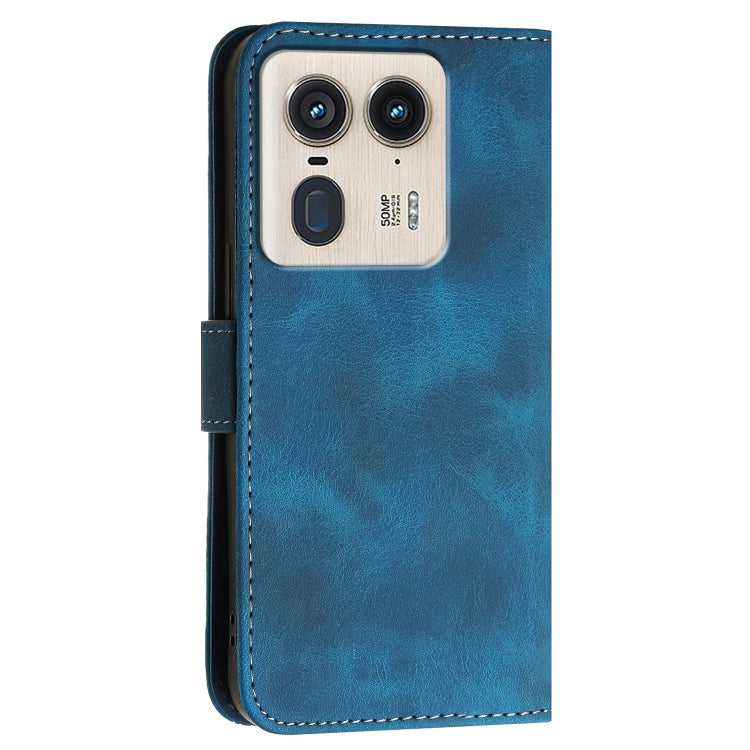 For Motorola Edge 50 Ultra 5G Global Grid Butterfly Embossed Pattern Leather Phone Case with Lanyard