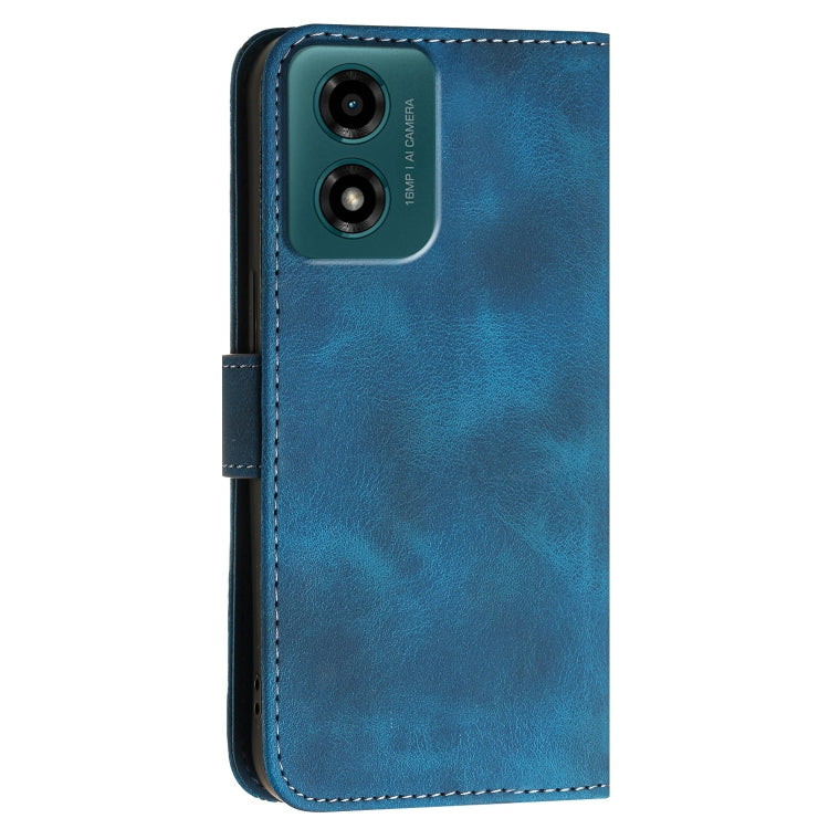 For Motorola Moto E14 4G Global Grid Butterfly Embossed Pattern Leather Phone Case with Lanyard