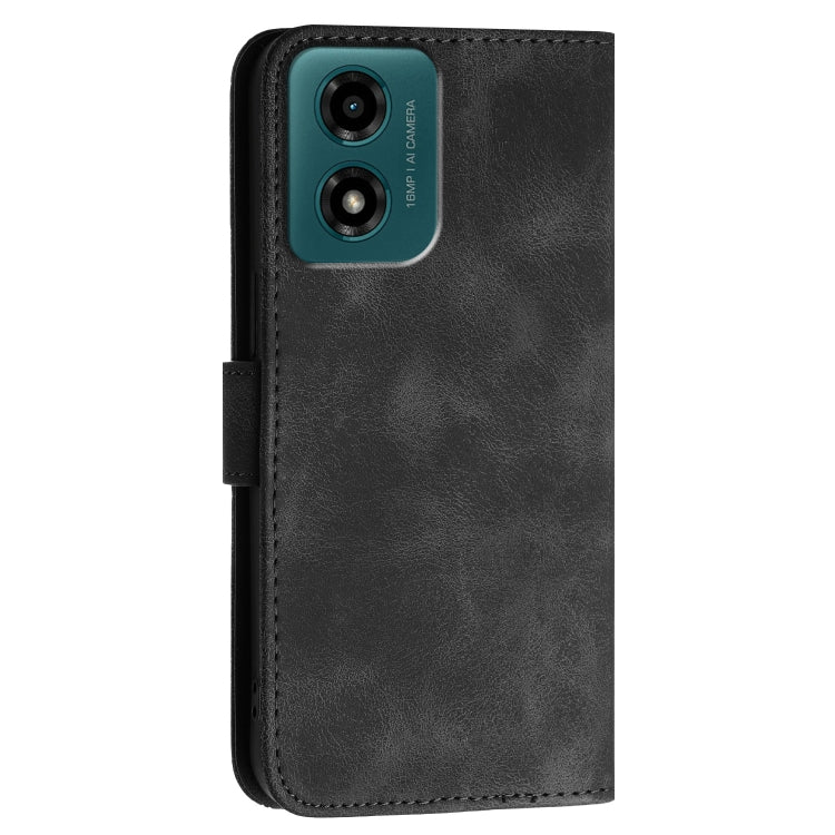 For Motorola Moto E14 4G Global Grid Butterfly Embossed Pattern Leather Phone Case with Lanyard