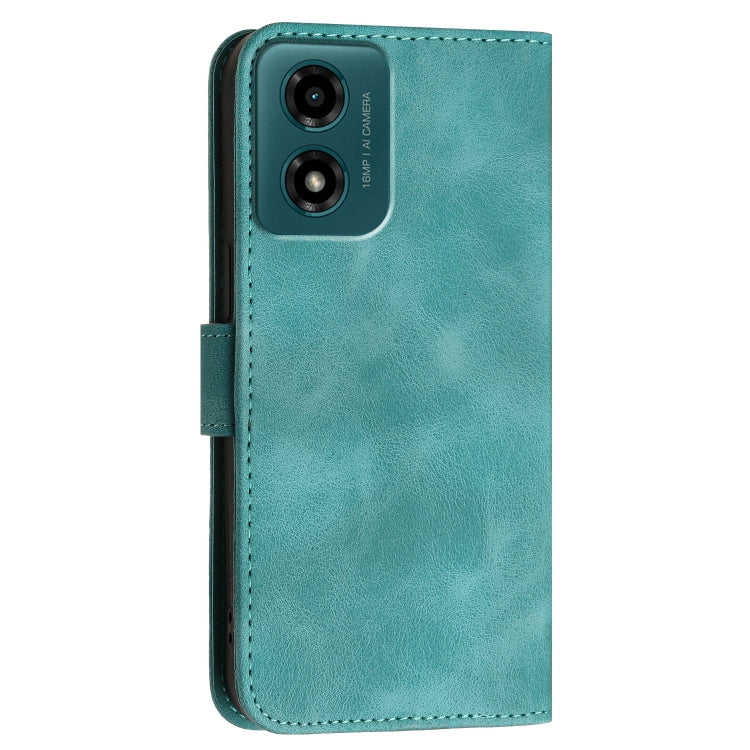 For Motorola Moto E14 4G Global Grid Butterfly Embossed Pattern Leather Phone Case with Lanyard