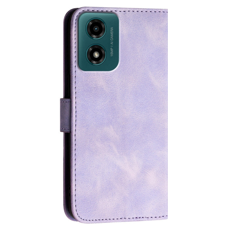 For Motorola Moto E14 4G Global Grid Butterfly Embossed Pattern Leather Phone Case with Lanyard