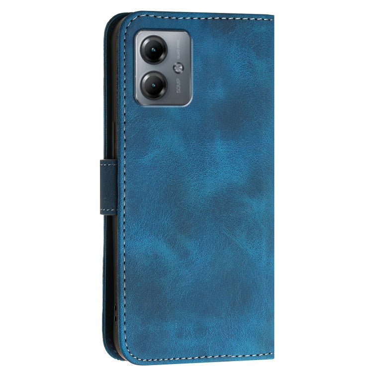 For Motorola Moto G14 Grid Butterfly Embossed Pattern Leather Phone Case with Lanyard