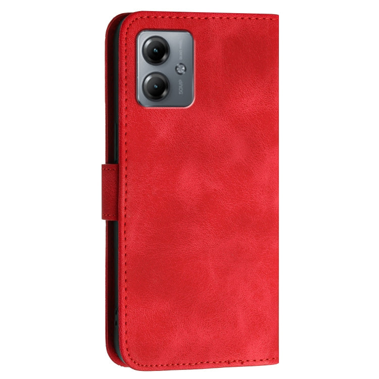 For Motorola Moto G14 Grid Butterfly Embossed Pattern Leather Phone Case with Lanyard