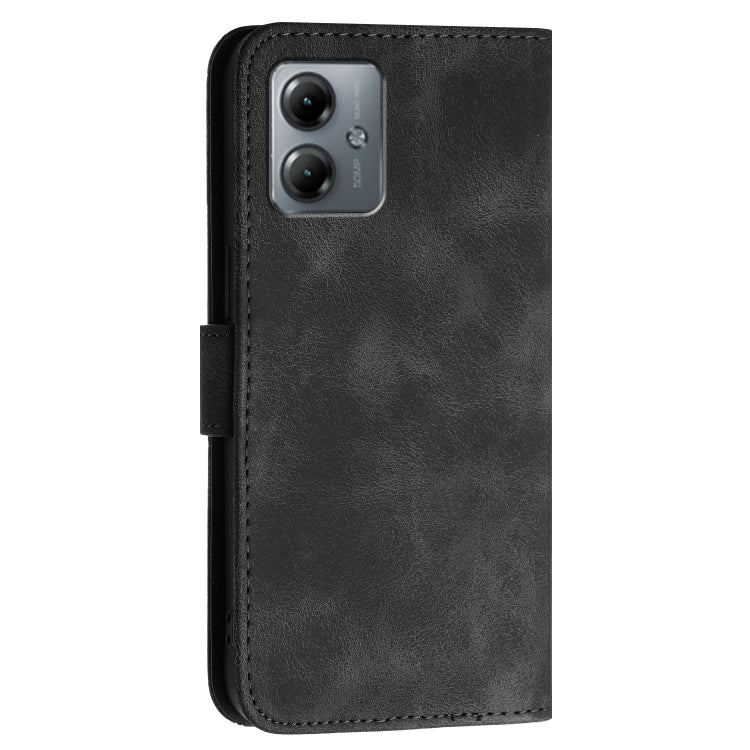 For Motorola Moto G14 Grid Butterfly Embossed Pattern Leather Phone Case with Lanyard