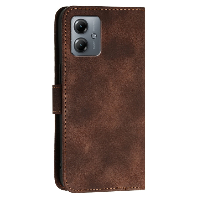 For Motorola Moto G14 Grid Butterfly Embossed Pattern Leather Phone Case with Lanyard
