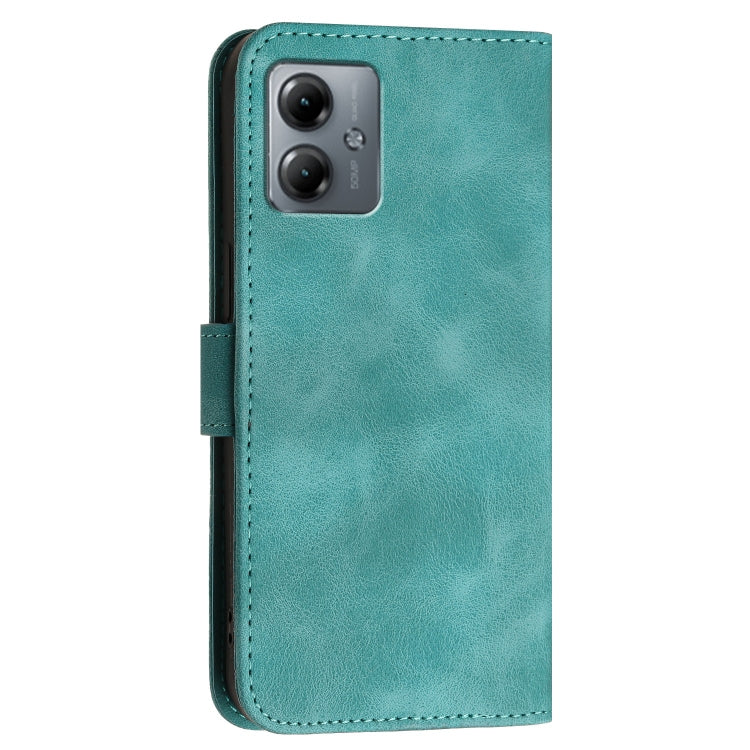 For Motorola Moto G14 Grid Butterfly Embossed Pattern Leather Phone Case with Lanyard