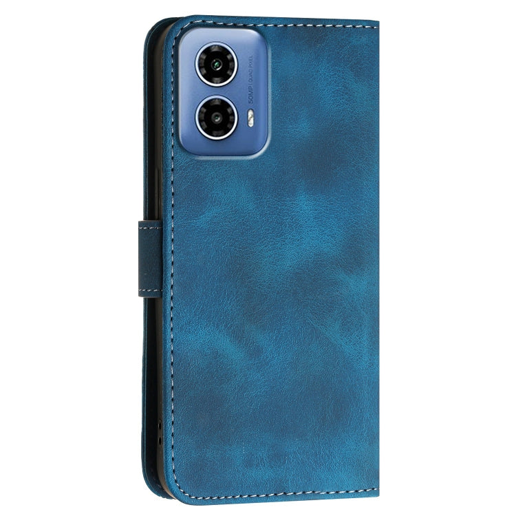 For Motorola Moto G34 Grid Butterfly Embossed Pattern Leather Phone Case with Lanyard