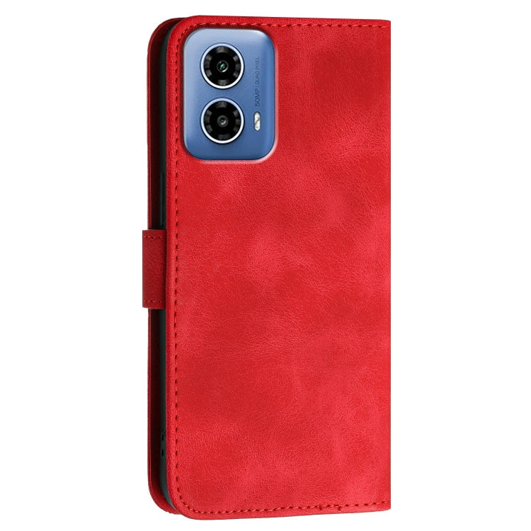For Motorola Moto G34 Grid Butterfly Embossed Pattern Leather Phone Case with Lanyard