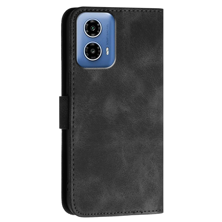For Motorola Moto G34 Grid Butterfly Embossed Pattern Leather Phone Case with Lanyard