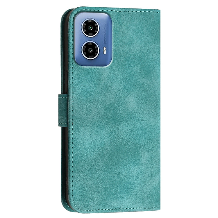 For Motorola Moto G34 Grid Butterfly Embossed Pattern Leather Phone Case with Lanyard
