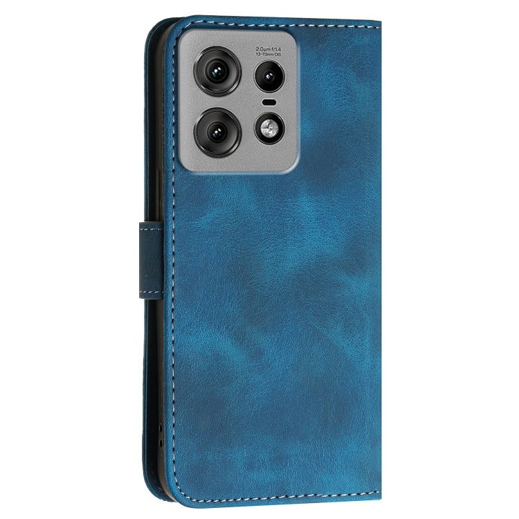 For Motorola Edge 50 Pro 5G Grid Butterfly Embossed Pattern Leather Phone Case with Lanyard