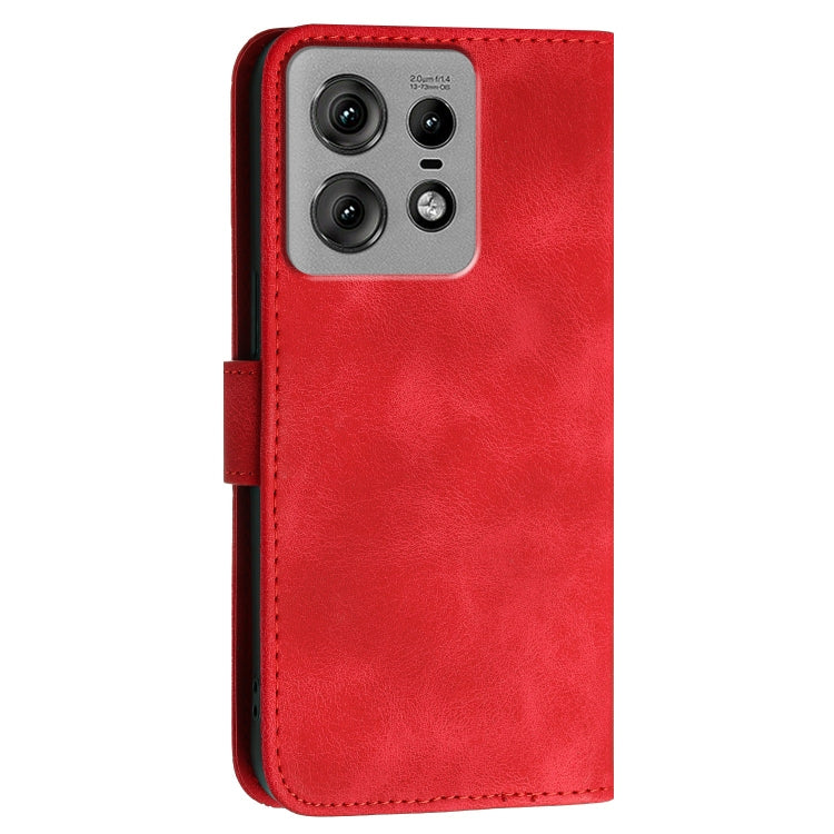For Motorola Edge 50 Pro 5G Grid Butterfly Embossed Pattern Leather Phone Case with Lanyard