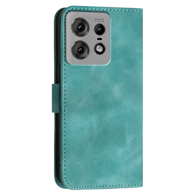 For Motorola Edge 50 Pro 5G Grid Butterfly Embossed Pattern Leather Phone Case with Lanyard