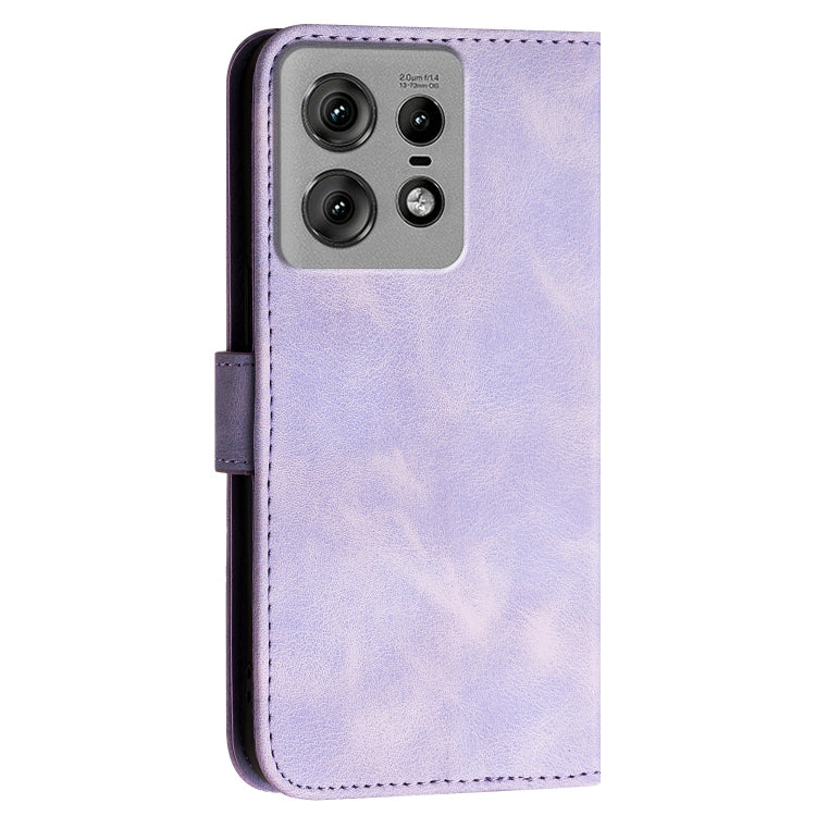For Motorola Edge 50 Pro 5G Grid Butterfly Embossed Pattern Leather Phone Case with Lanyard