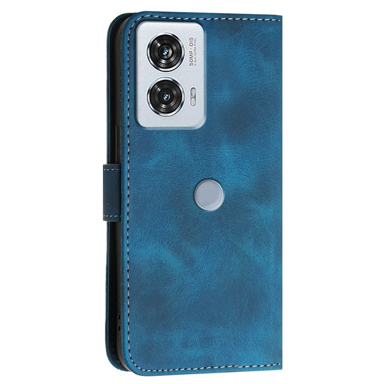 For Motorola Edge 50 Fusion 5G Global Grid Butterfly Embossed Pattern Leather Phone Case with Lanyard