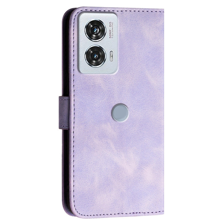 For Motorola Edge 50 Fusion 5G Global Grid Butterfly Embossed Pattern Leather Phone Case with Lanyard