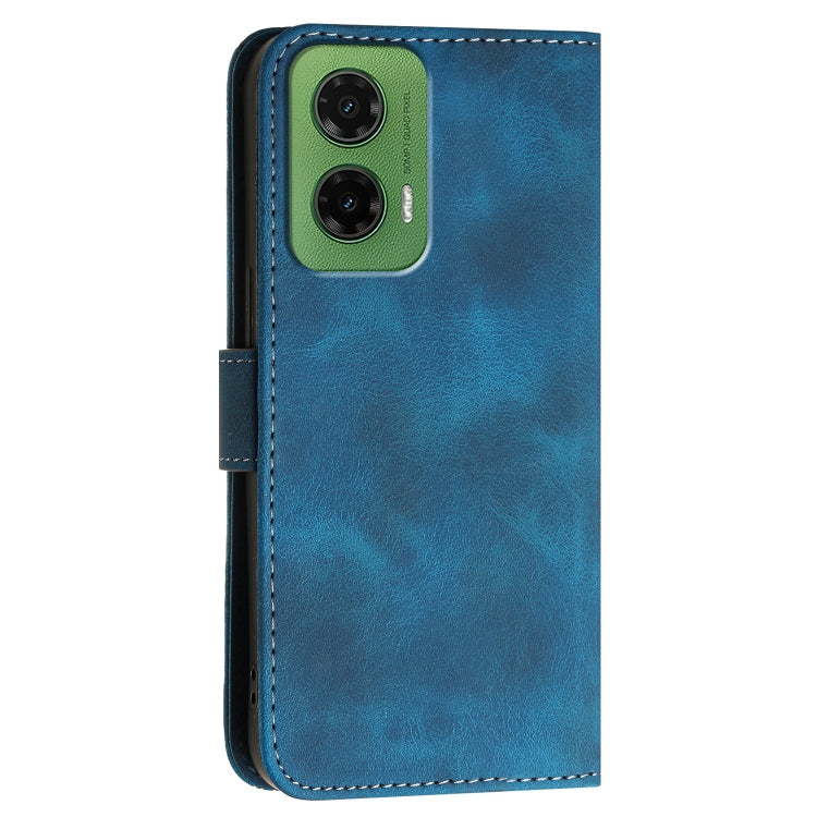 For Motorola Moto G35 Grid Butterfly Embossed Pattern Leather Phone Case with Lanyard