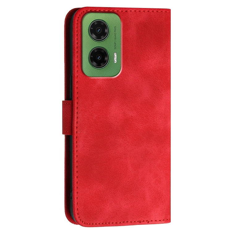 For Motorola Moto G35 Grid Butterfly Embossed Pattern Leather Phone Case with Lanyard
