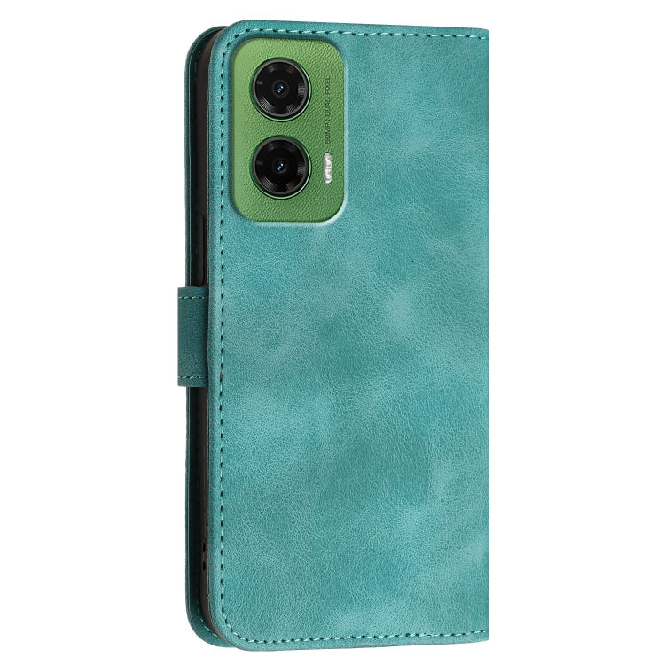 For Motorola Moto G35 Grid Butterfly Embossed Pattern Leather Phone Case with Lanyard