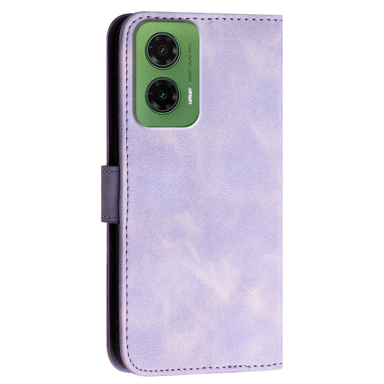 For Motorola Moto G35 Grid Butterfly Embossed Pattern Leather Phone Case with Lanyard