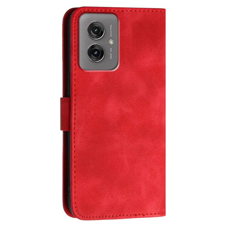 For Motorola Moto G55 Grid Butterfly Embossed Pattern Leather Phone Case with Lanyard