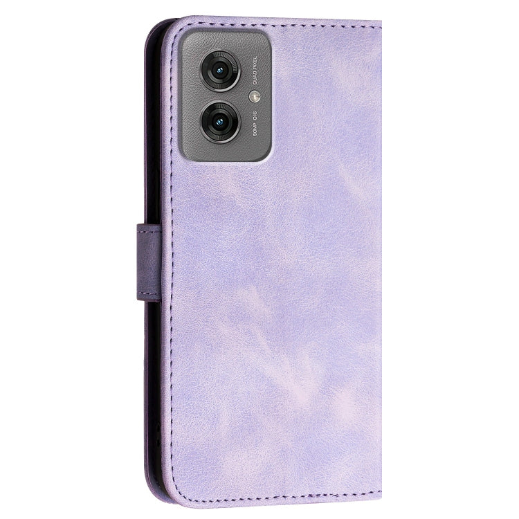 For Motorola Moto G55 Grid Butterfly Embossed Pattern Leather Phone Case with Lanyard