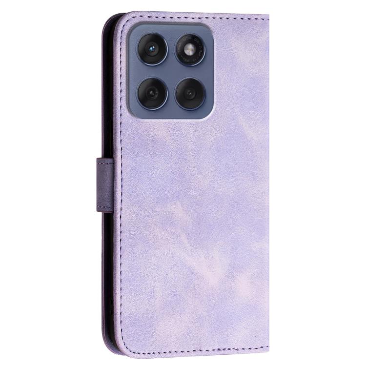 For Motorola Edge 60 Fusion / Edge 5G 2025 Grid Butterfly Embossed Pattern Leather Phone Case with Lanyard