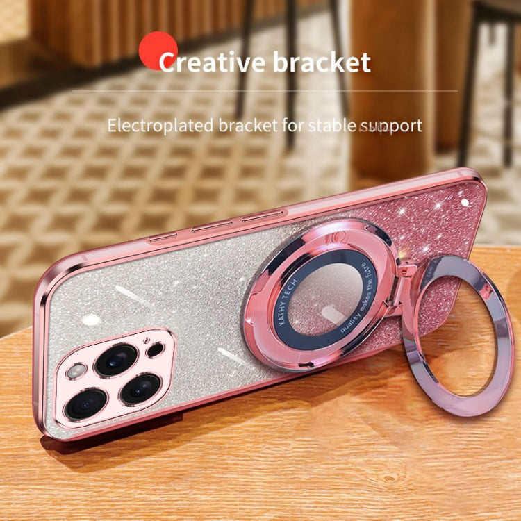 For iPhone 15 Pro Max Plated Gradient Glitter Round Holder TPU Phone Case