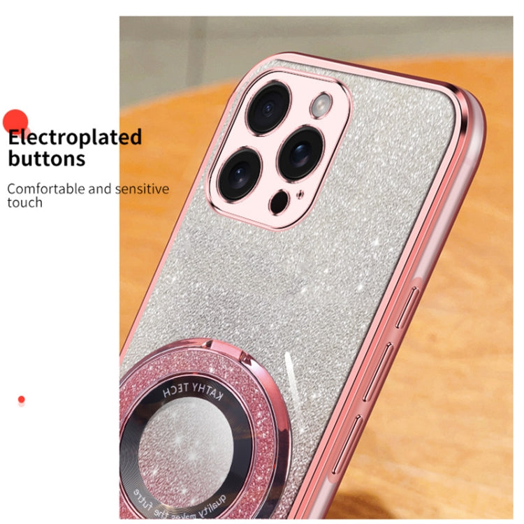 For iPhone 15 Pro Plated Gradient Glitter Round Holder TPU Phone Case