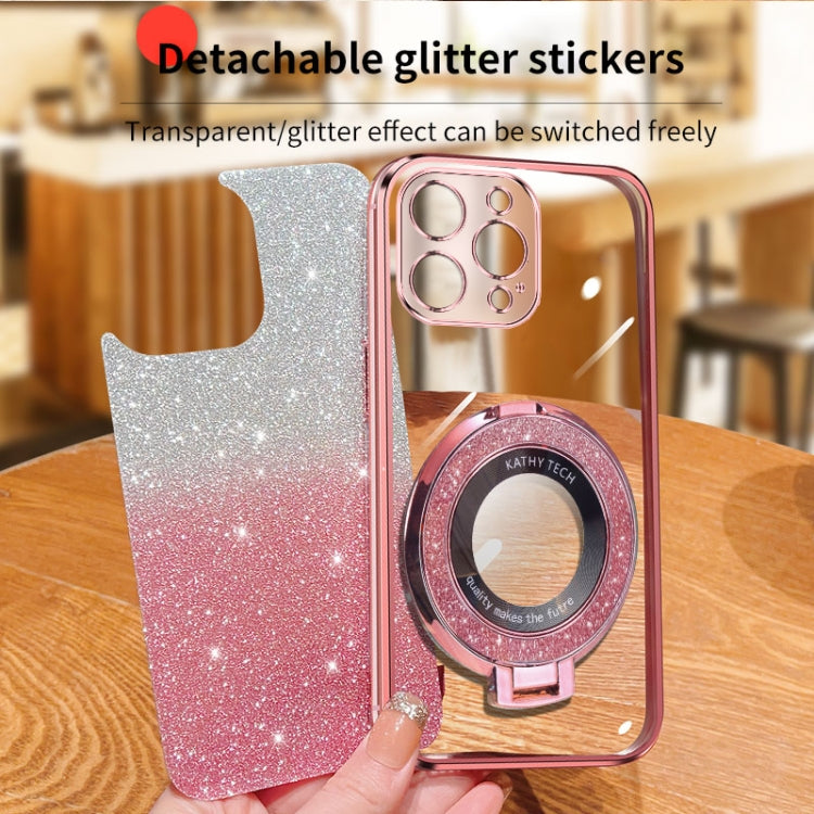 For iPhone 14 Pro Max Plated Gradient Glitter Round Holder TPU Phone Case
