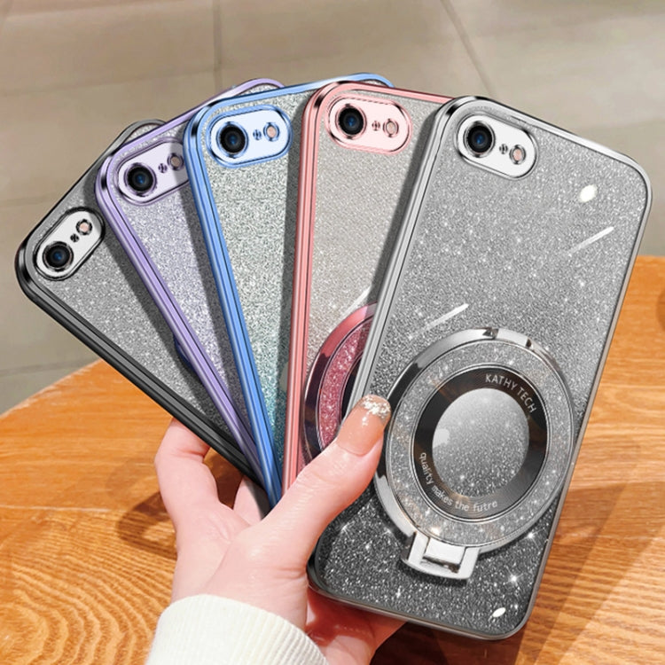 For iPhone 7 / 8 / SE 2022 Plated Gradient Glitter Round Holder TPU Phone Case