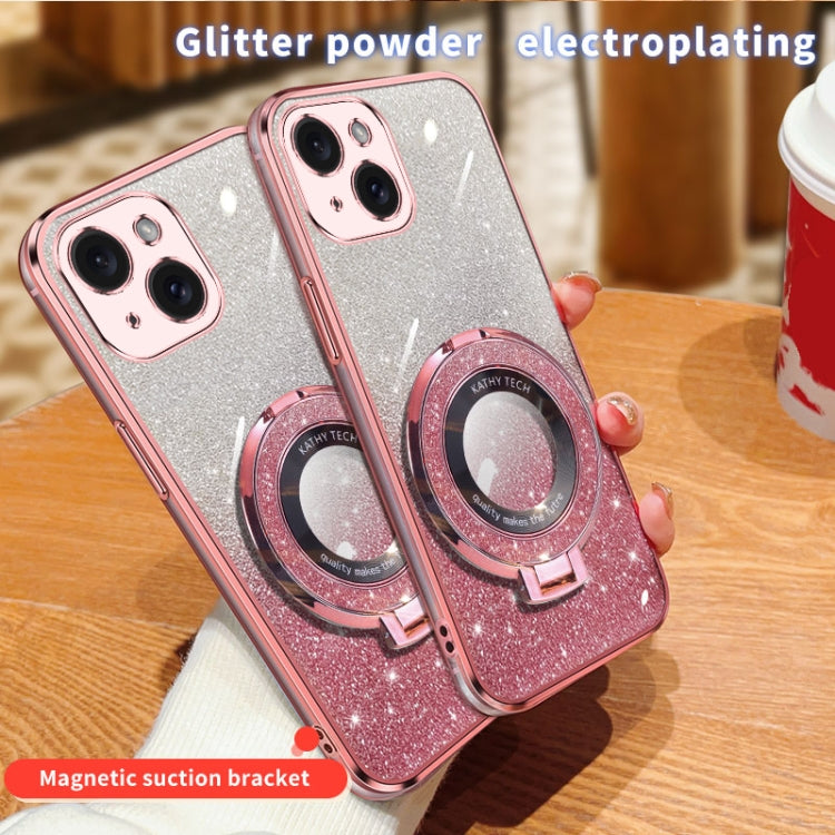 For iPhone 13 Plated Gradient Glitter Round Holder TPU Phone Case