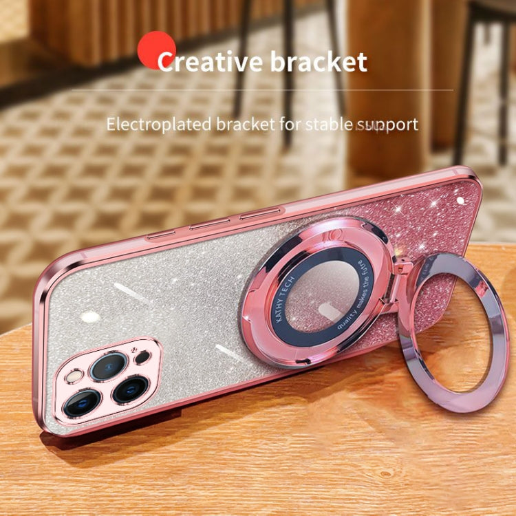 For iPhone 12 Pro Max Plated Gradient Glitter Round Holder TPU Phone Case