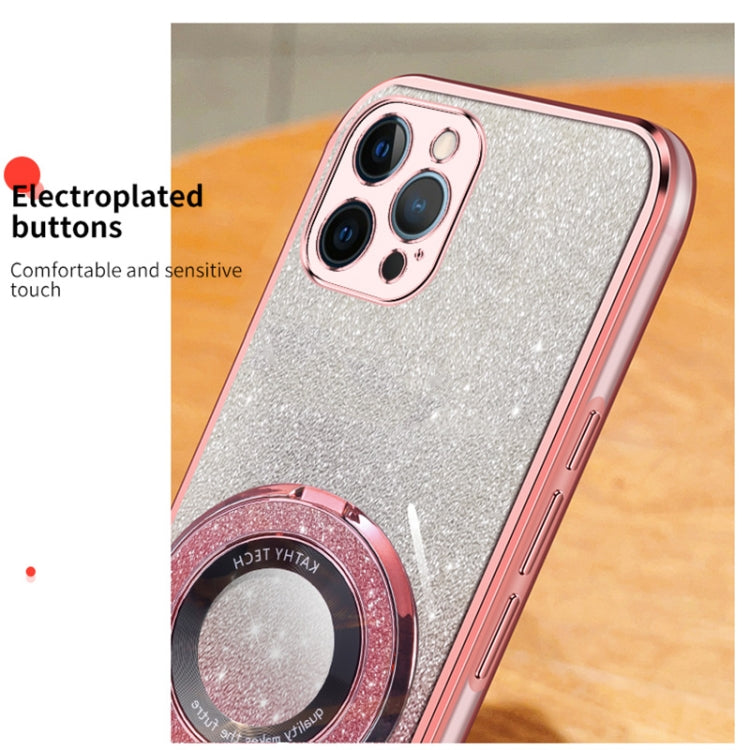 For iPhone 12 Pro Max Plated Gradient Glitter Round Holder TPU Phone Case