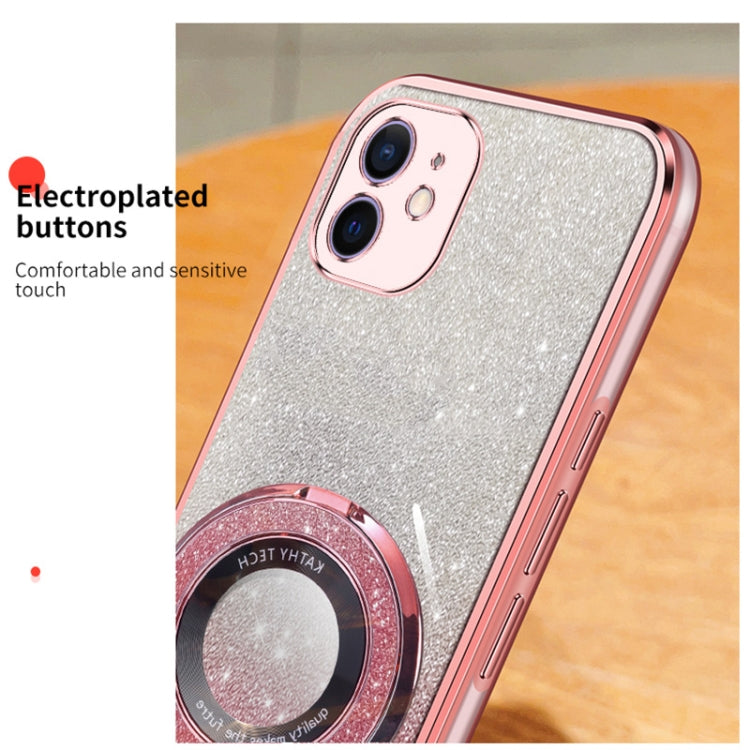 For iPhone 12 mini Plated Gradient Glitter Round Holder TPU Phone Case