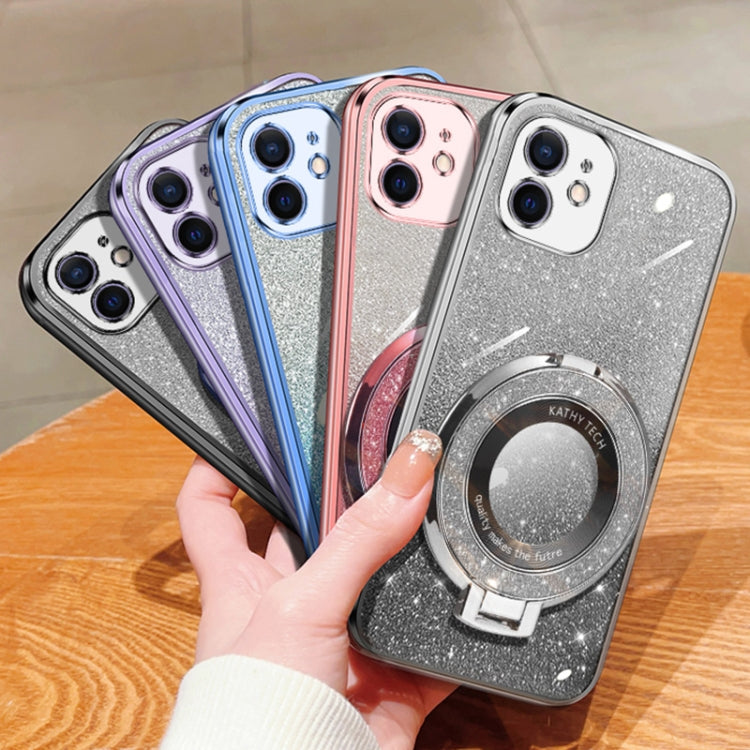For iPhone 12 mini Plated Gradient Glitter Round Holder TPU Phone Case