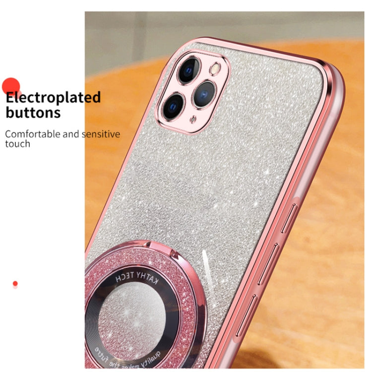 For iPhone 11 Pro Max Plated Gradient Glitter Round Holder TPU Phone Case