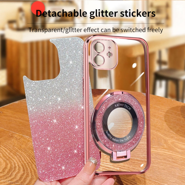 For iPhone 11 Plated Gradient Glitter Round Holder TPU Phone Case