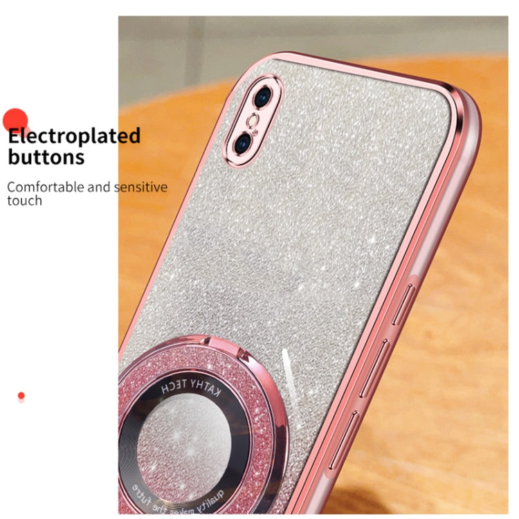For iPhone X / XS Plated Gradient Glitter Round Holder TPU Phone Case